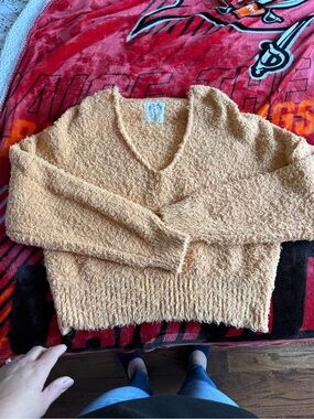 We The Free Peach Textured V-Neck Sweater